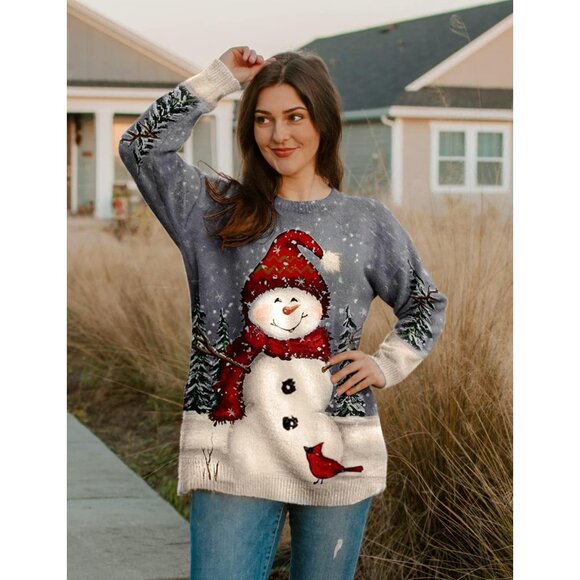 Women Christmas Sweater Graphic Print Oversized Pullover Picture 148 Loose Top - Picture 4 of 4